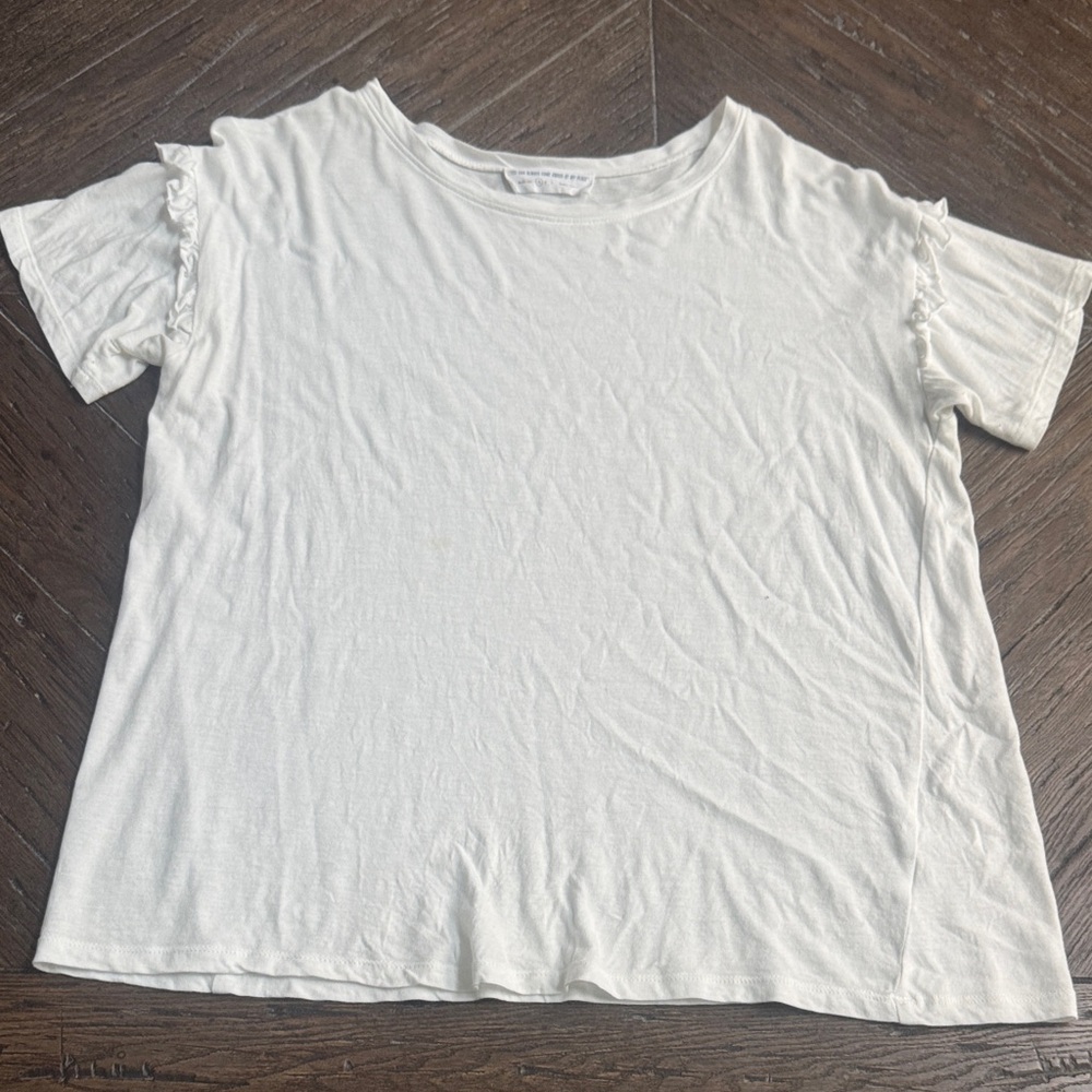 Double Zero White Ruffle Sleeve Short-Sleeve Tee - Small